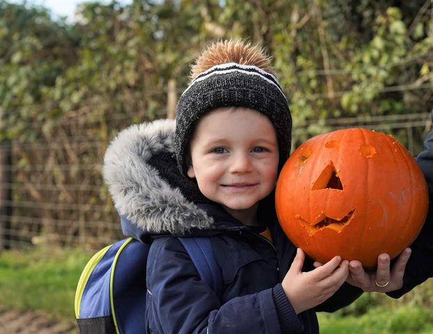 boy with pumpkin